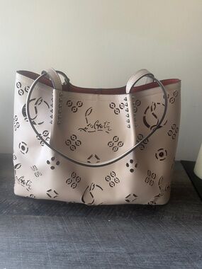 New Women's Cream Laser-Cut Tote Bag with Stud Accents